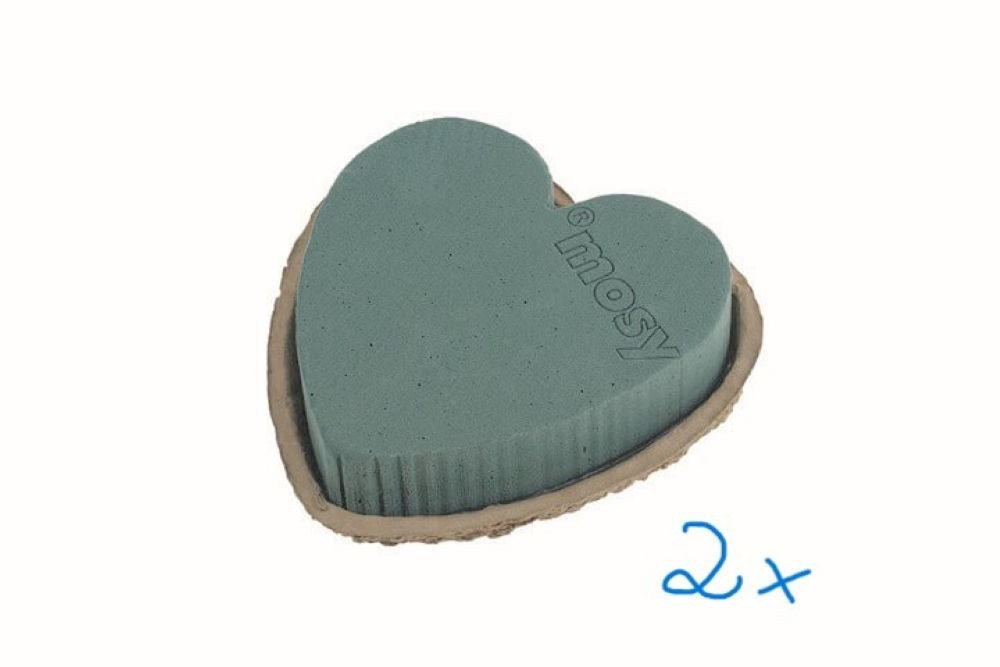 mosy Bastelmoos Steckmasse-Herz, 15 cm Durchm, 2 Stck, m. Altpapierunterlage, Steckschaum, Steckmoos, Steckschwamm, Herzen, klein