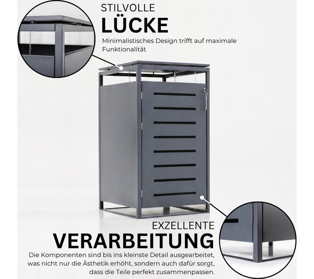 Mega-Holz Mülltonnenbox Mülltonnenbox mit Schloss - BASIC - Anthrazit - 240l - 4er, Pulverbeschichtet, Farbton Anthrazit für Mülltonnen bis 240 L