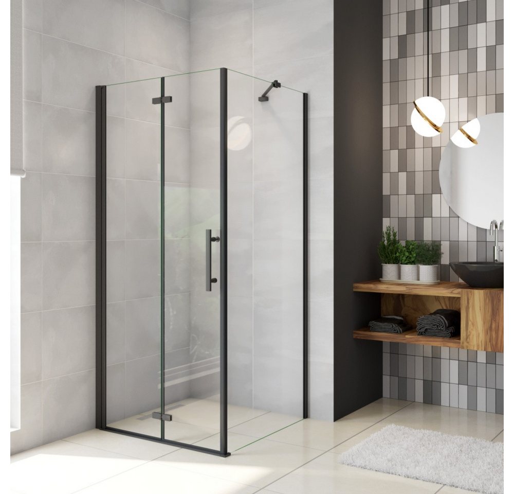 Duschparadies Eckdusche 185cm 6mm ESG Stabilstange Scharniertür Schwarz Duschtür Eckdusche, BxT: 70x90 cm, Sicherheitsglas, ebenerdiger Einbau möglich Bild 2
