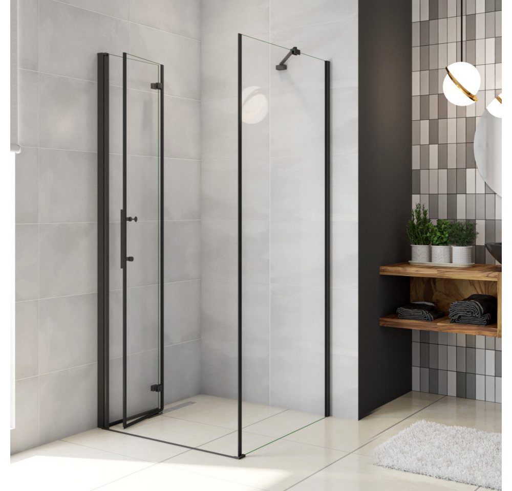 Duschparadies Eckdusche 185cm 6mm ESG Stabilstange Scharniertür Schwarz Duschtür Eckdusche, BxT: 70x90 cm, Sicherheitsglas, ebenerdiger Einbau möglich Bild 3