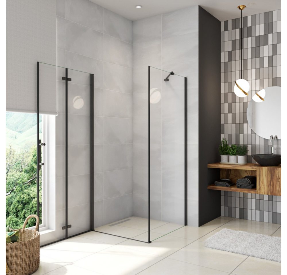Duschparadies Eckdusche 185cm 6mm ESG Stabilstange Scharniertür Schwarz Duschtür Eckdusche, BxT: 70x90 cm, Sicherheitsglas, ebenerdiger Einbau möglich Bild 4