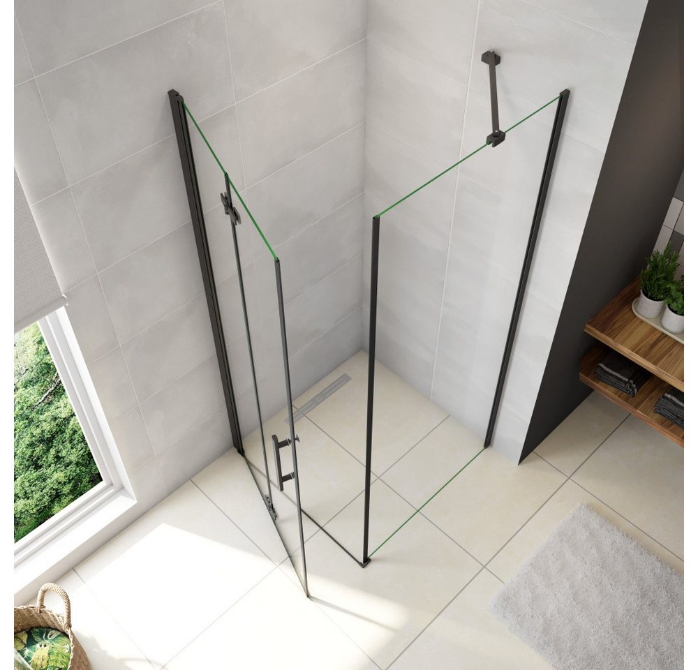Duschparadies Eckdusche 185cm 6mm ESG Stabilstange Scharniertür Schwarz Duschtür Eckdusche, BxT: 70x90 cm, Sicherheitsglas, ebenerdiger Einbau möglich Bild 5