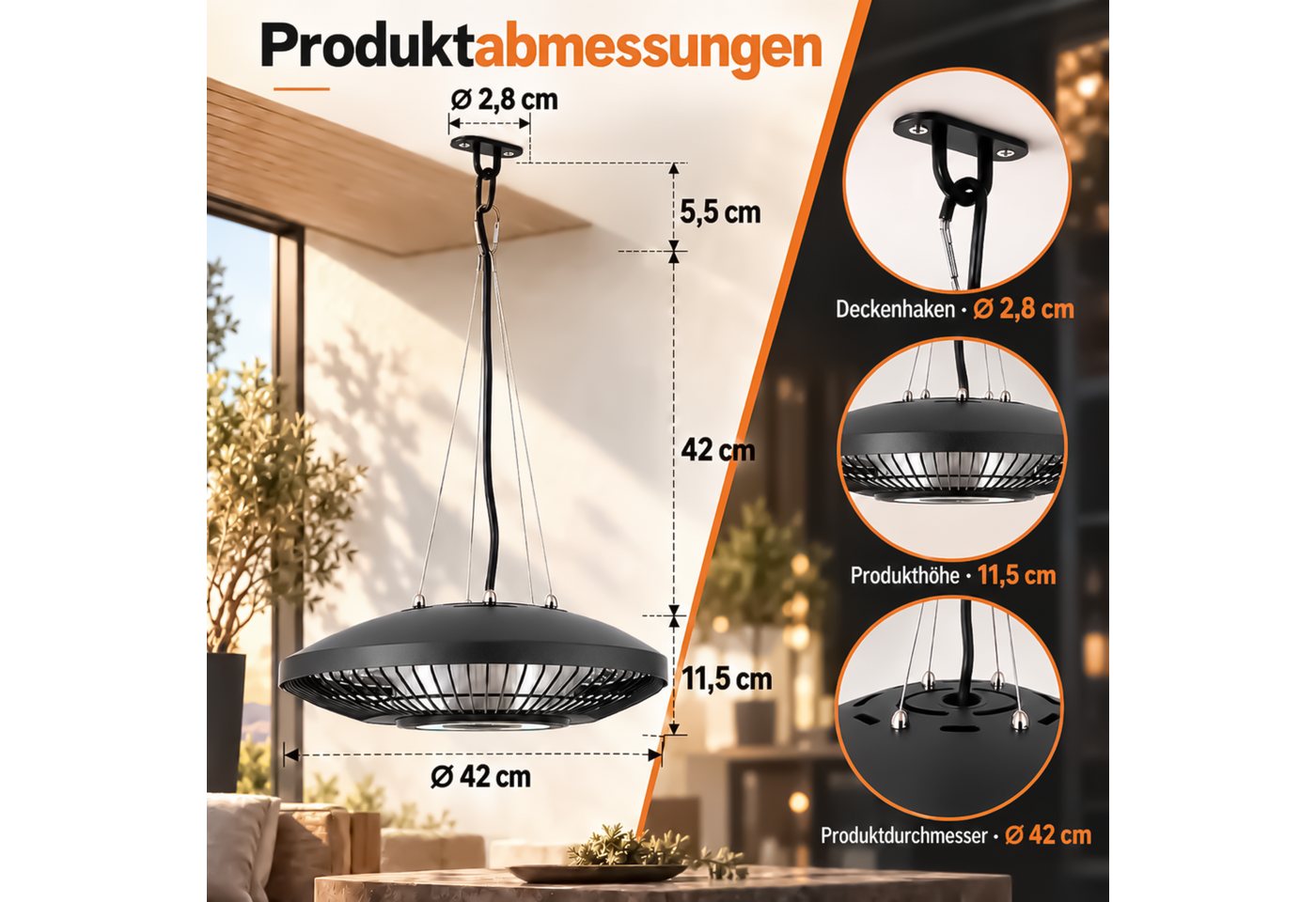 Nettlife Heizstrahler Beleuchtung Infrarot Innen outdoor Infrarotstrahler Fernbedienung, 2000 W, 42*42*59cm 3 Heizstufen praktischer Timer-Funktion für Terrasse Balkon