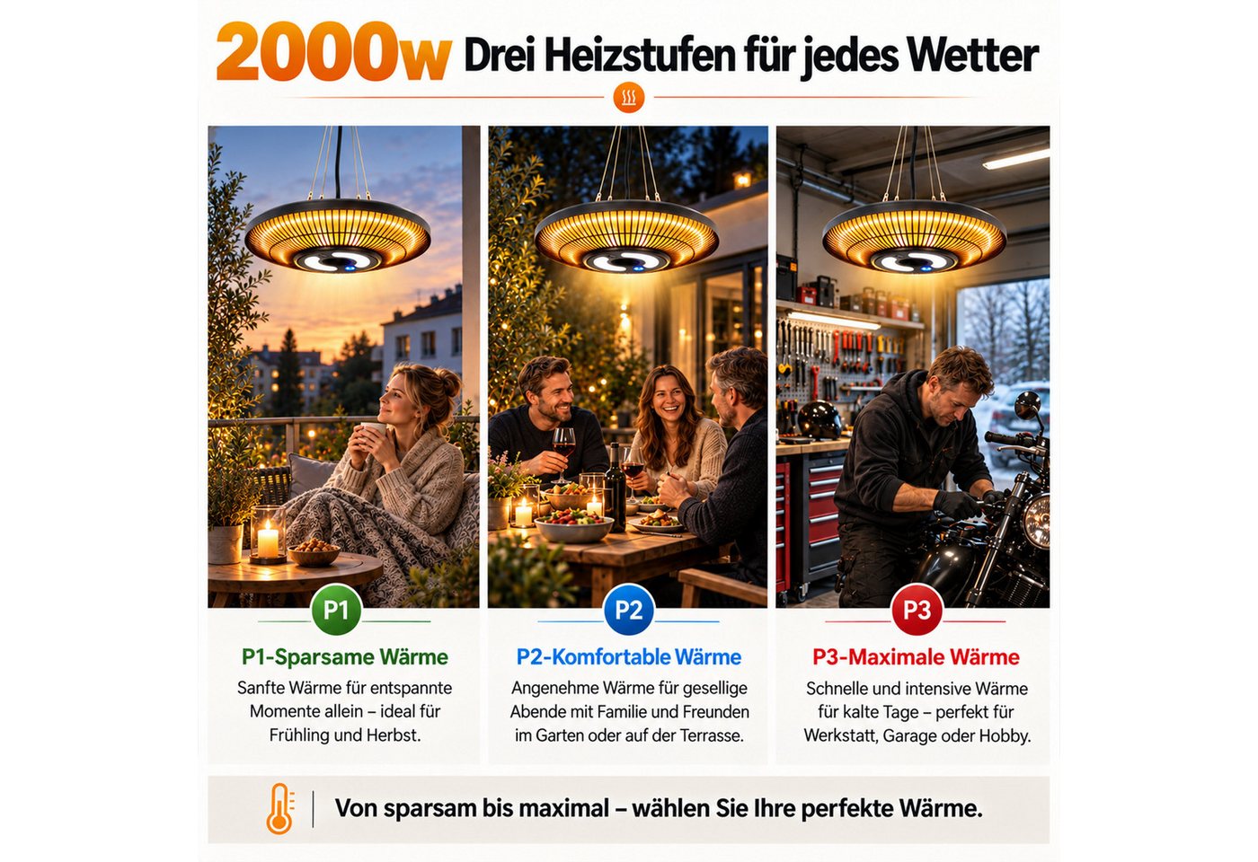 Nettlife Heizstrahler Beleuchtung Infrarot Innen outdoor Infrarotstrahler Fernbedienung, 2000 W, 42*42*59cm 3 Heizstufen praktischer Timer-Funktion für Terrasse Balkon Bild 2