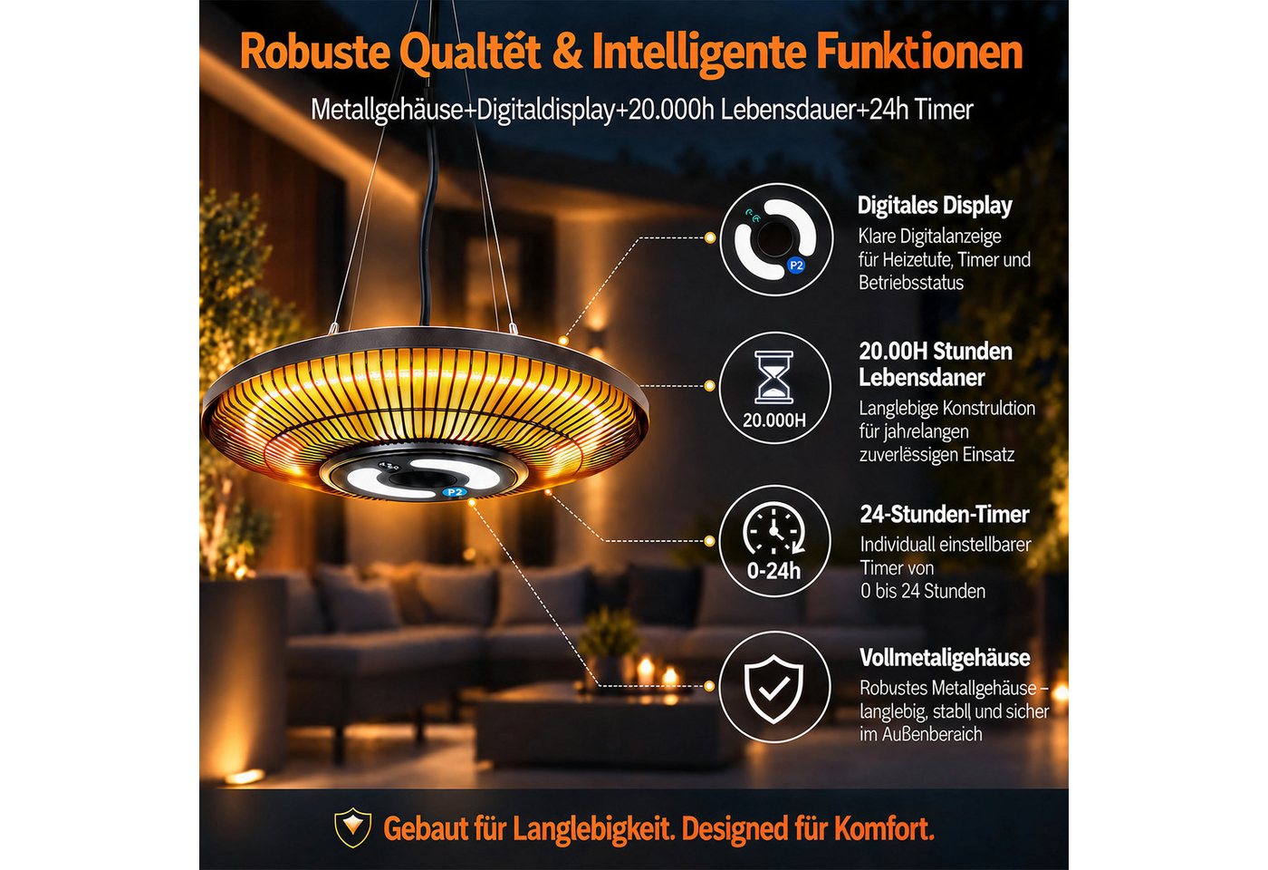 Nettlife Heizstrahler Beleuchtung Infrarot Innen outdoor Infrarotstrahler Fernbedienung, 2000 W, 42*42*59cm 3 Heizstufen praktischer Timer-Funktion für Terrasse Balkon Bild 5