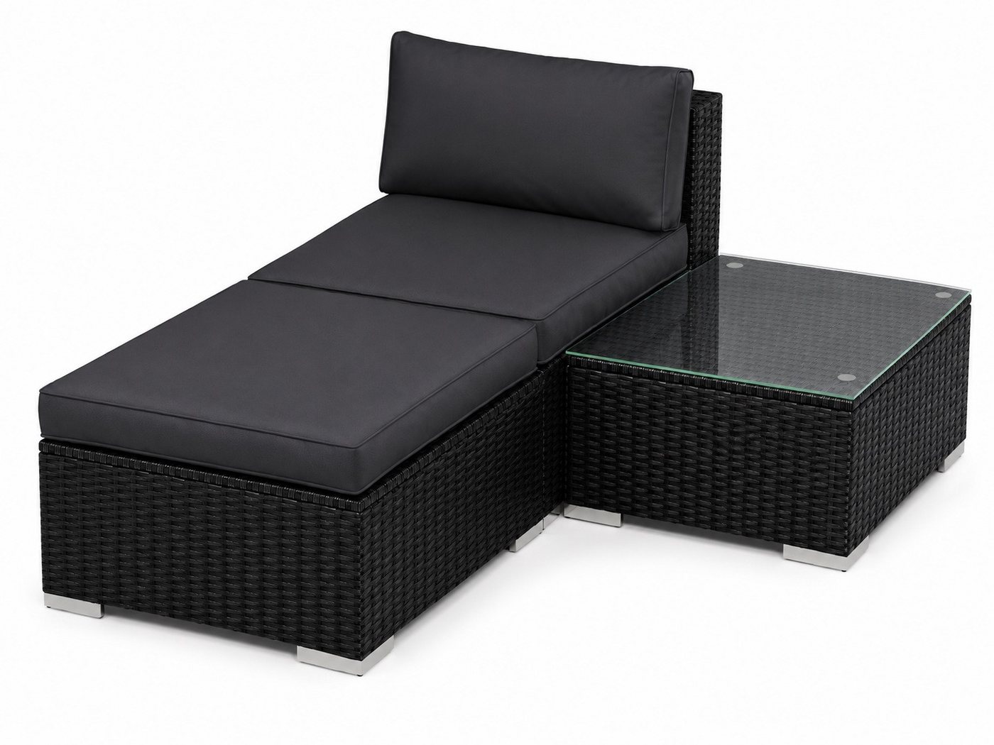 MeXo Gartenlounge-Set Balkonmöbel Set Modulsofa, (Loungesessel mit Beistelltisch, Gartenmöbel Set Klein mit 1 Tisch, 1 Hocker und 1 Sofa), 10 cm Kissen, wetterfest Bild 2