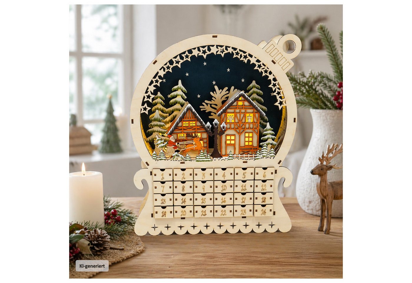 HTI-Living befüllbarer Adventskalender Adventskalender Weihnachtskugel zum Befüllen (1 Stück, 1-tlg), Dekorativer Weihnachtskalender mit 24 Schubladen