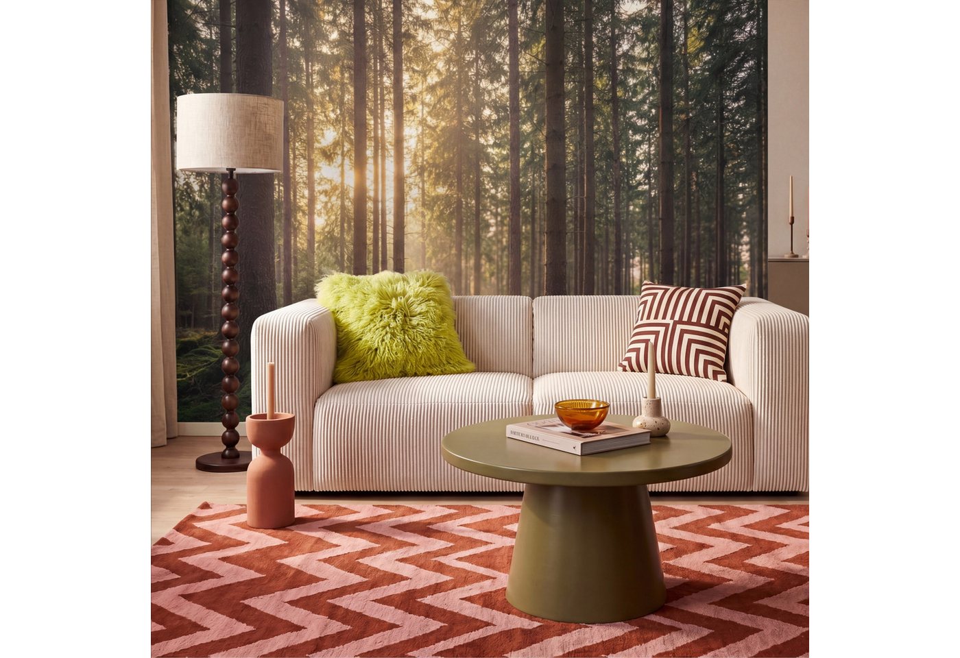 OnlyWow Fototapete Wald - Gras - Sonnenlicht, Matt, bedruckt, Wohnzimmer, Modern, Wanddekoration, Vliestapete 100x70cm Bild 4