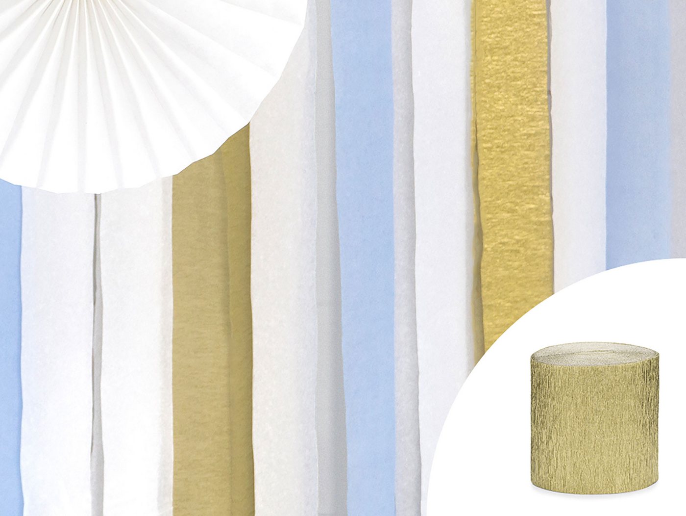 partydeco Designpapier, Krepppapier Rollen 5cm x 10m 4er Set Gold metallic Bild 3