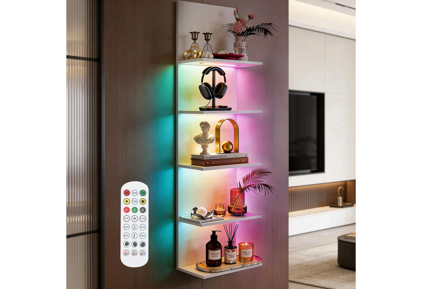 XERSEK Bücherregal Schweberegal Wandregal mit RGB+IC Lauflicht, Wanddisplay Hängeregal, Wandboard Aufbewahrung & Zeigen von Kopfhörer Modelle Duft Dekoartikel Bild 4