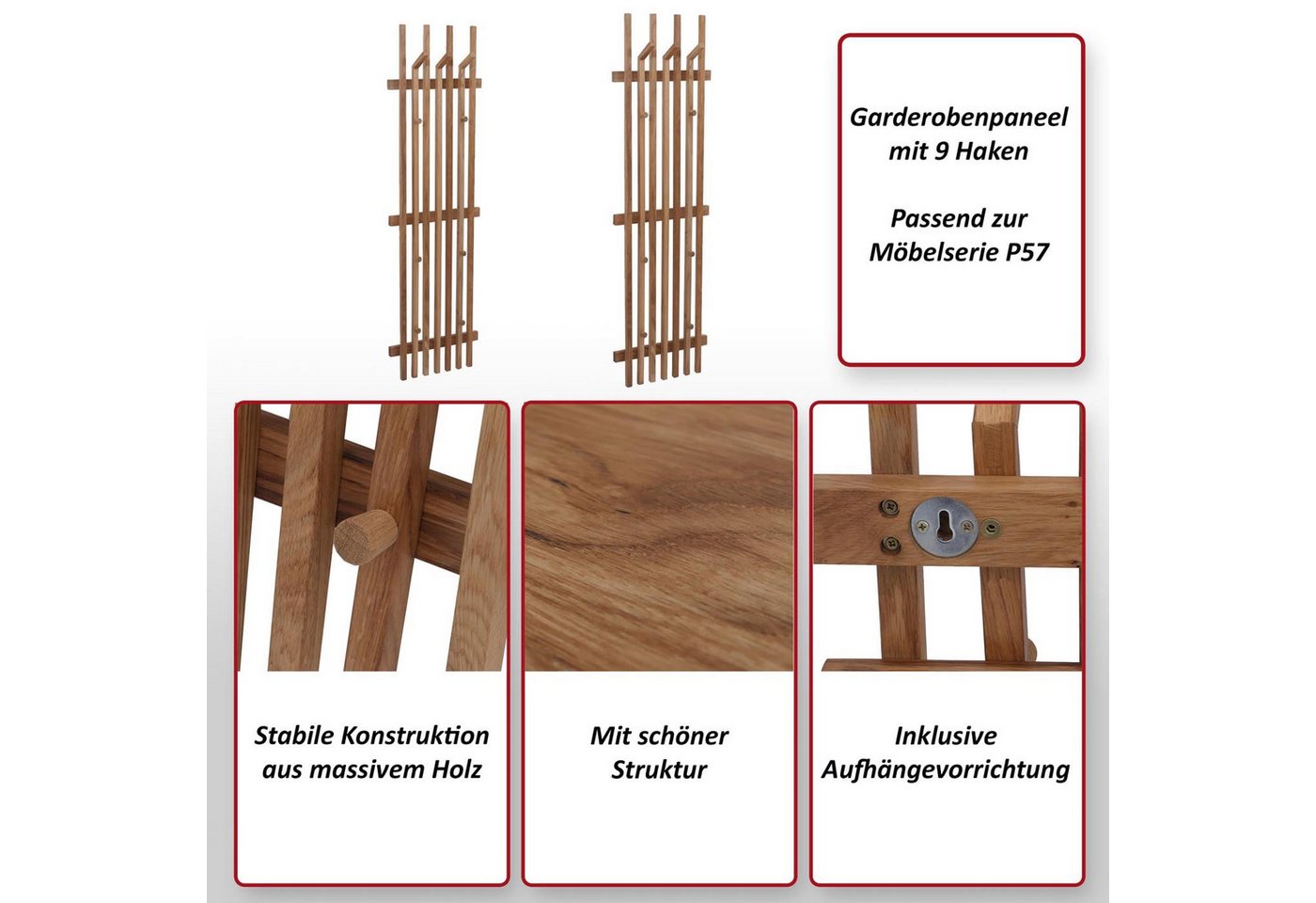 MCW Garderobenpaneel MCW-P57-Ga1, Mit 9 Haken, Inklusive Aufhängevorrichtung Bild 5