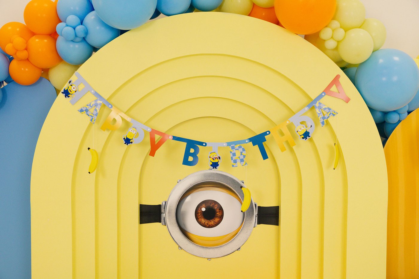 partydeco Girlande, Happy Birthday Girlande 153x50cm Minions Banner Blau / Gelb / Orange