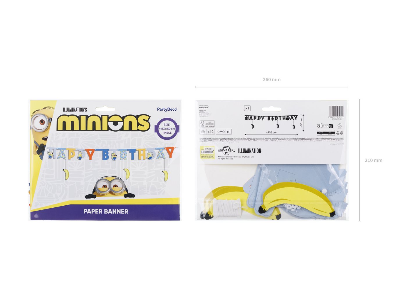 partydeco Girlande, Happy Birthday Girlande 153x50cm Minions Banner Blau / Gelb / Orange Bild 2