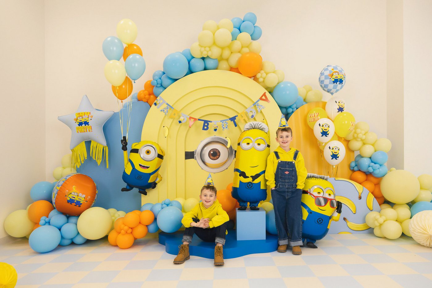 partydeco Girlande, Happy Birthday Girlande 153x50cm Minions Banner Blau / Gelb / Orange Bild 4