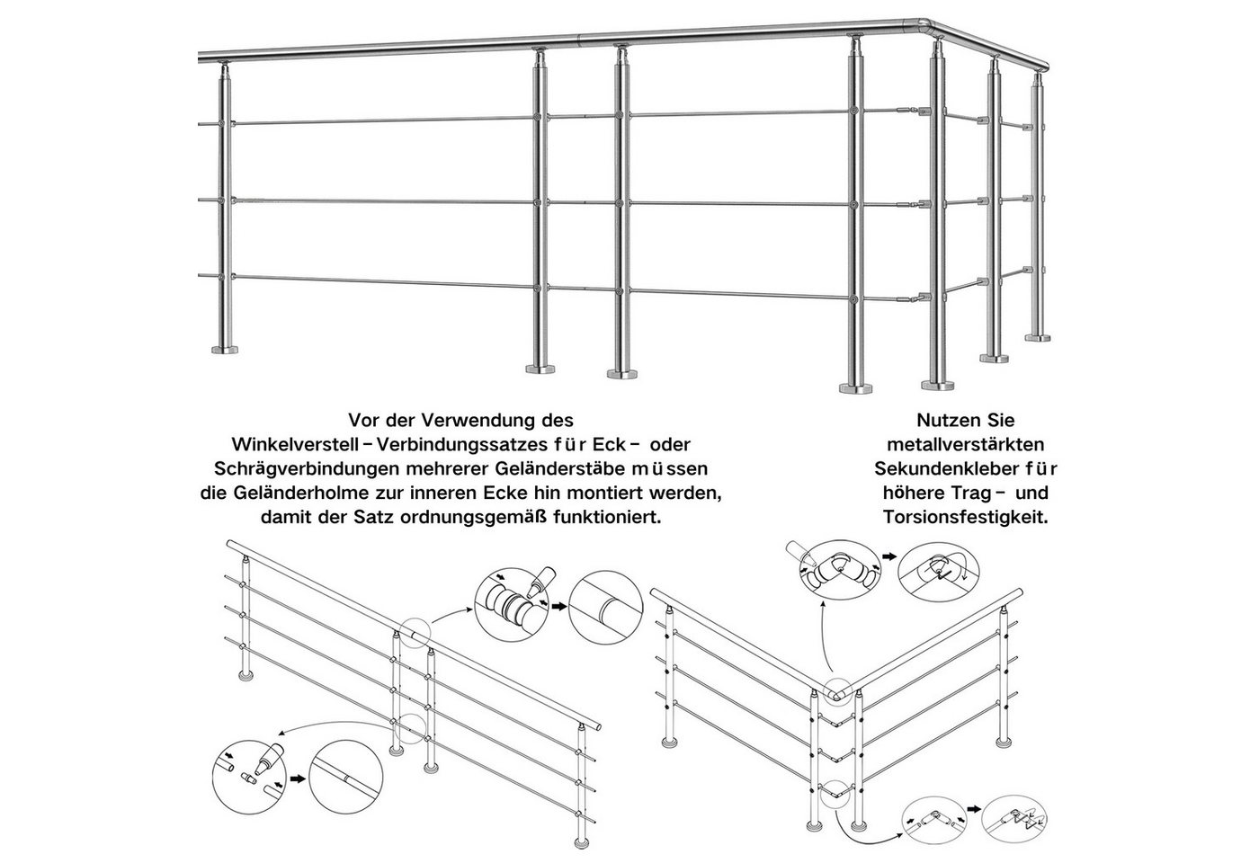 Duschparadies Handlauf DUSCHPARADIES Geländerverbinder Set, Verbindung mehrerer Geländer, (Packung, 3 St), Farben: Silber Verbindungsart: Gerade oder Universell. Bild 3