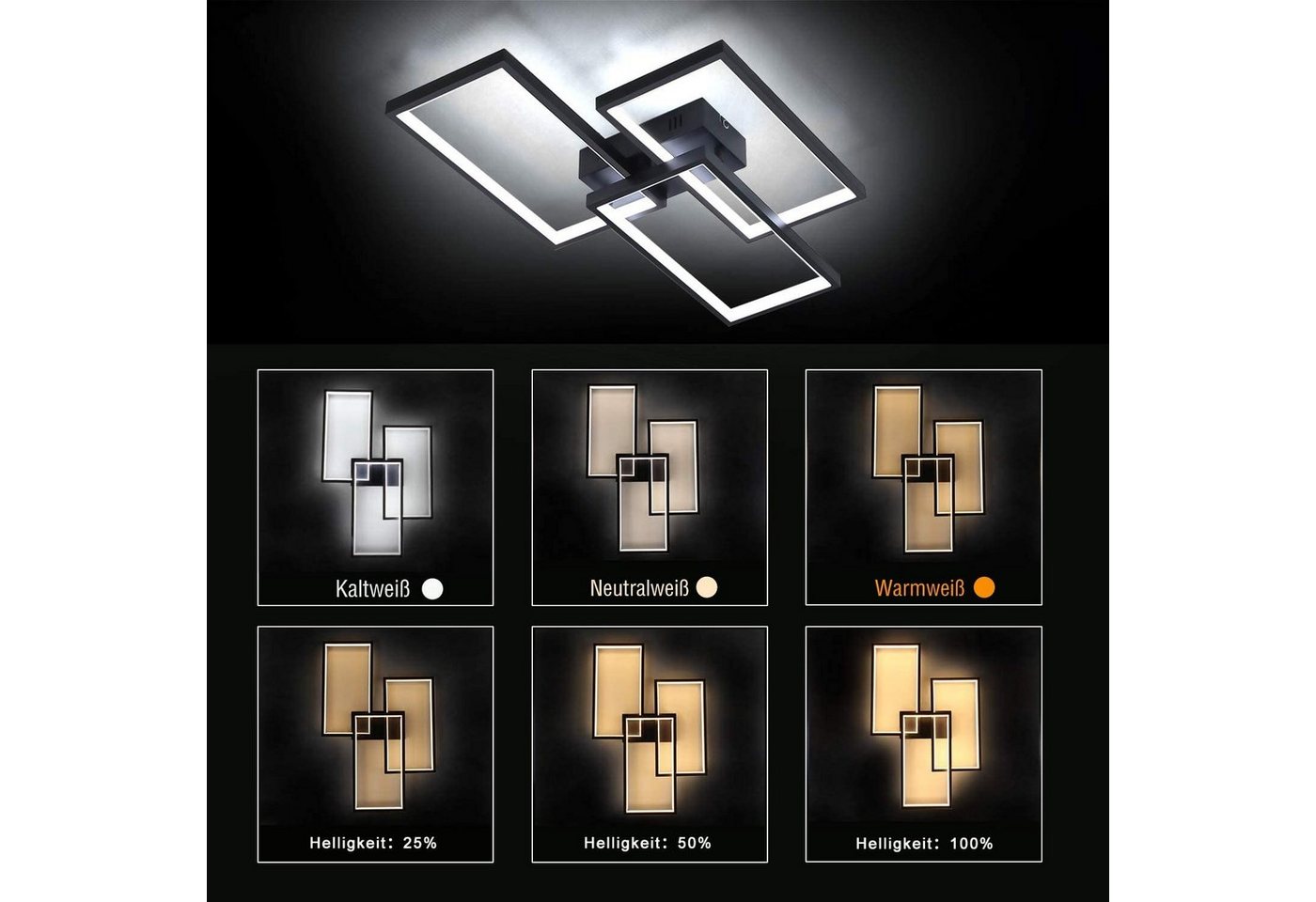 ZMH LED Deckenleuchte Wohnzimmerlampe aus Metall Modern-Design, Dimmer, LED fest integriert Bild 4