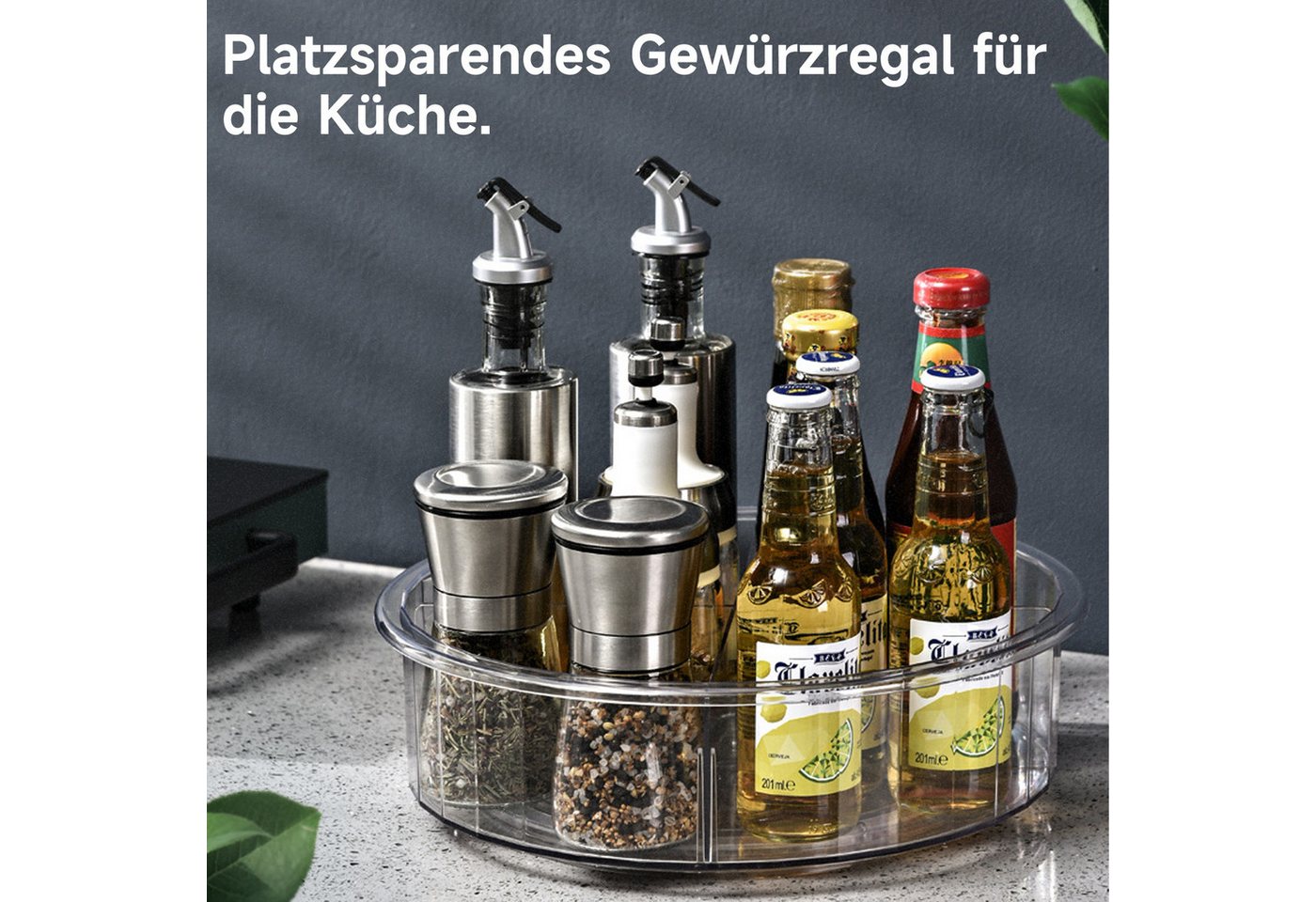 OSTWOLKE Gewürzregal 30cm Drehteller Kühlschrank Organizer für Flaschen, Gewürzen, 360° Drehbar, mit 4 abnehmbare Trennwände Bild 5