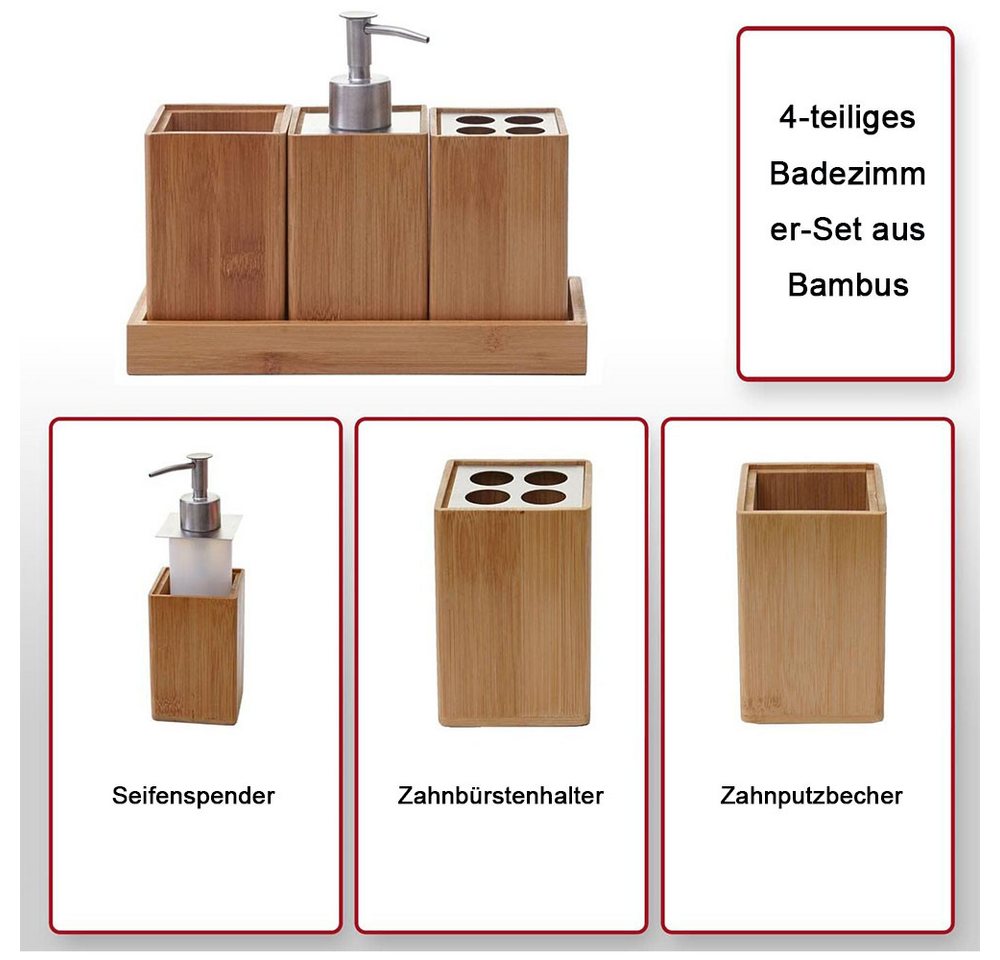 TUWENA Badaccessoire-Set 4-teiliges Badaccessoire-Set aus Bambus Bild 5