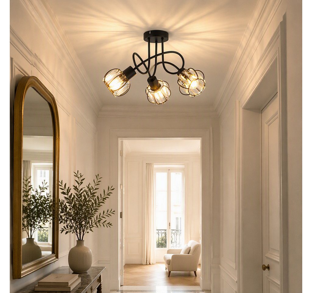 BlingBin Deckenstrahler Kristall 3-flammig, E14 Deckenleuchte 46 cm, modernes Schwarz Eisen, ohne Leuchtmittel, Deckenlampe Deckenspot für Küche, Schlafzimmer, Wohnzimmer Bild 3