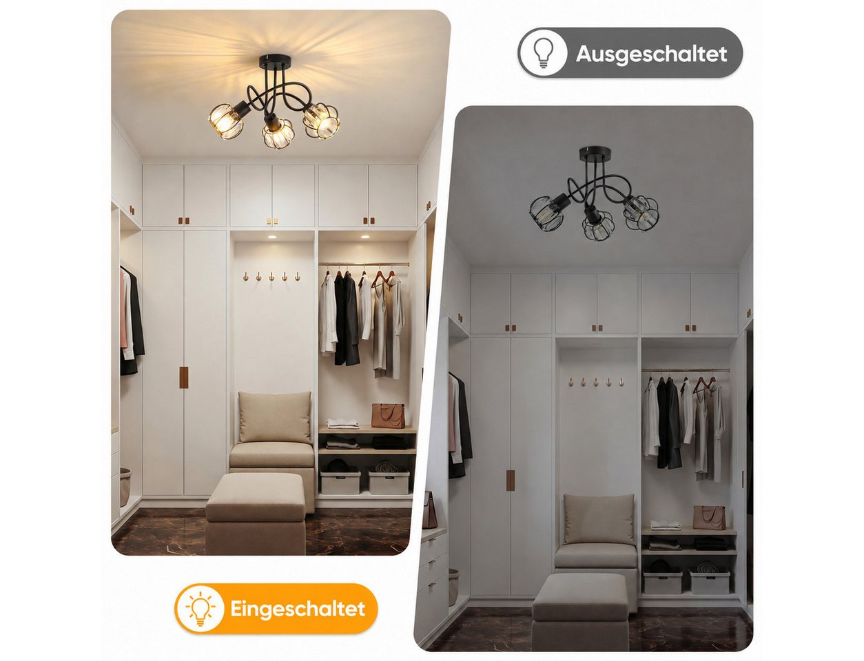 BlingBin Deckenstrahler Kristall 3-flammig, E14 Deckenleuchte 46 cm, modernes Schwarz Eisen, ohne Leuchtmittel, Deckenlampe Deckenspot für Küche, Schlafzimmer, Wohnzimmer Bild 4