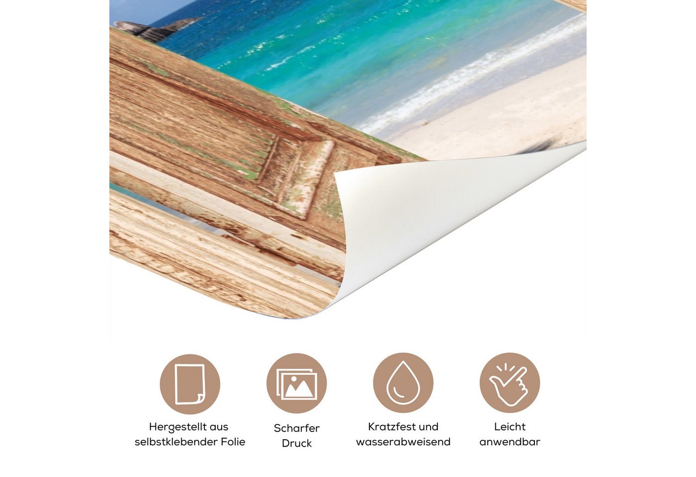 MuchoWow Türtapete Hellbraune Tür - Durchsichtig - Palme - Strand, Matt, bedruckt, (1 St), Selbstklebende Tapete, Folie für Möbel, 75x205 cm Bild 3