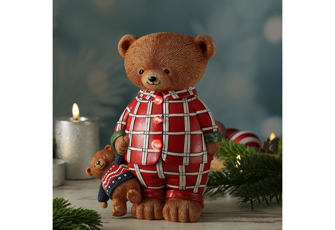 MARELIDA LED Dekofigur LED Bär Teddybär im Schlafanzug Weihnachtsdeko Dekofigur Batterie 24cm, LED Classic, warmweiß (2100K bis 3000K) Bild 4