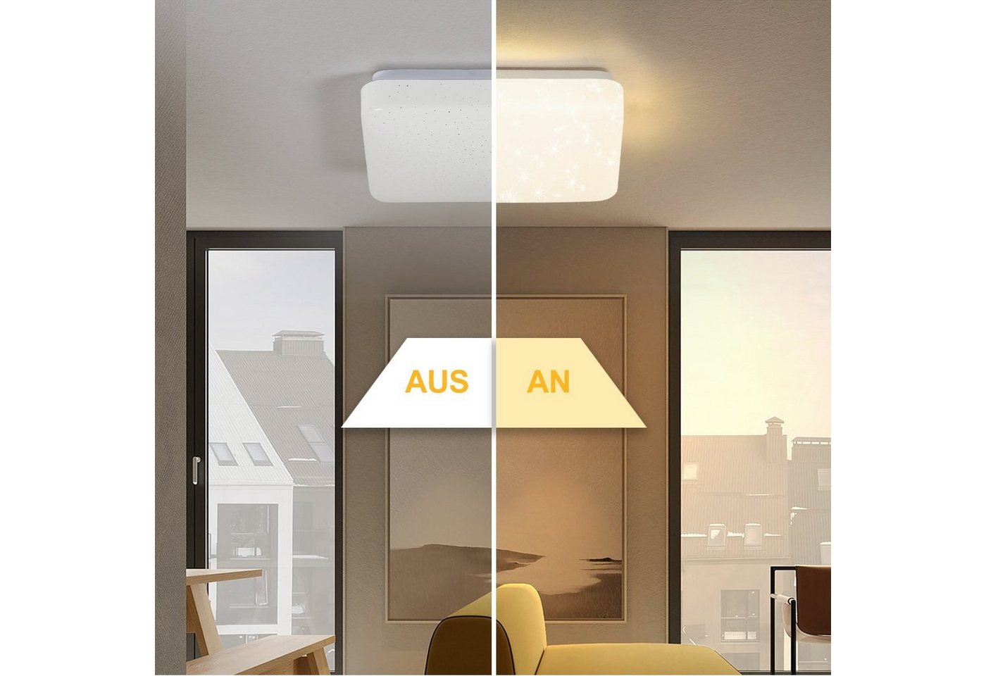 ZMH LED-Sternenhimmel Deckenlampe 20–30 cm mit feinen Lichtpunkten im Schirm, LED fest integriert, Warmweiß-3000K, für Wohnzimmer, Schlafzimmer, Küche und Flur Bild 3