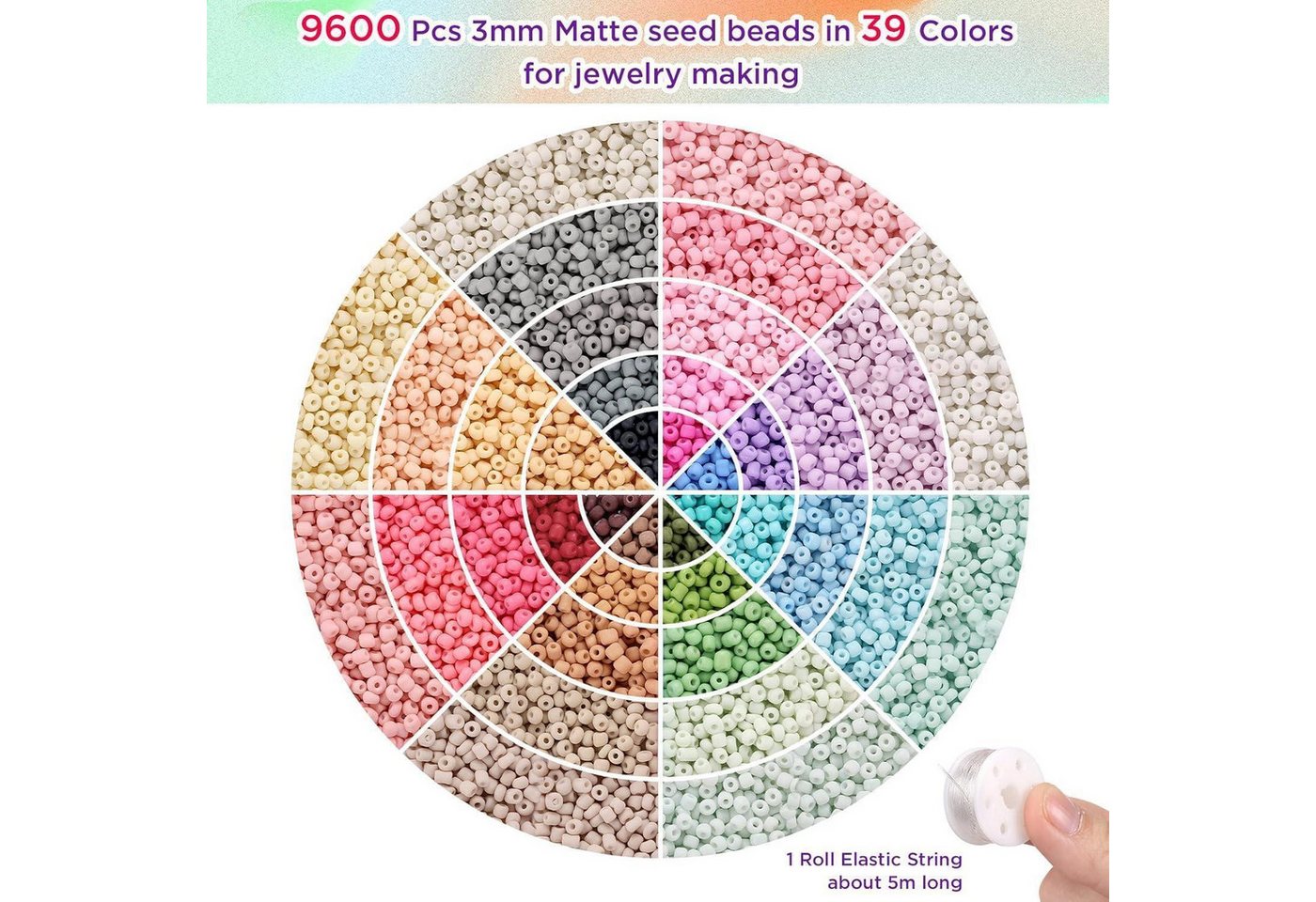 LuxusKollektion Bastelperlen Perlen 3mm 9600 Stück 39 Farben Armbänder Bastelset Matte Farbe Bild 4