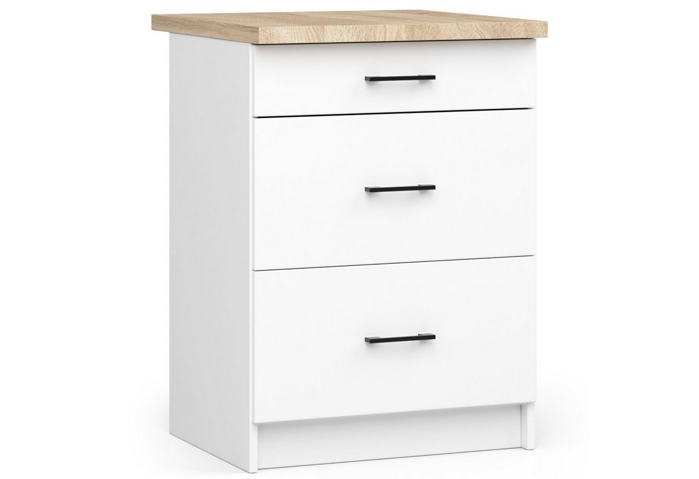 Raumhirsch Furniture Unterschrank Moderner Küchenunterschrank 3 Schubladen Küchenmodul mit Arbeitsplatte (viele Farbvarianten, Maße 60 x 80 x 46 cm) - Hochwertig & stabil