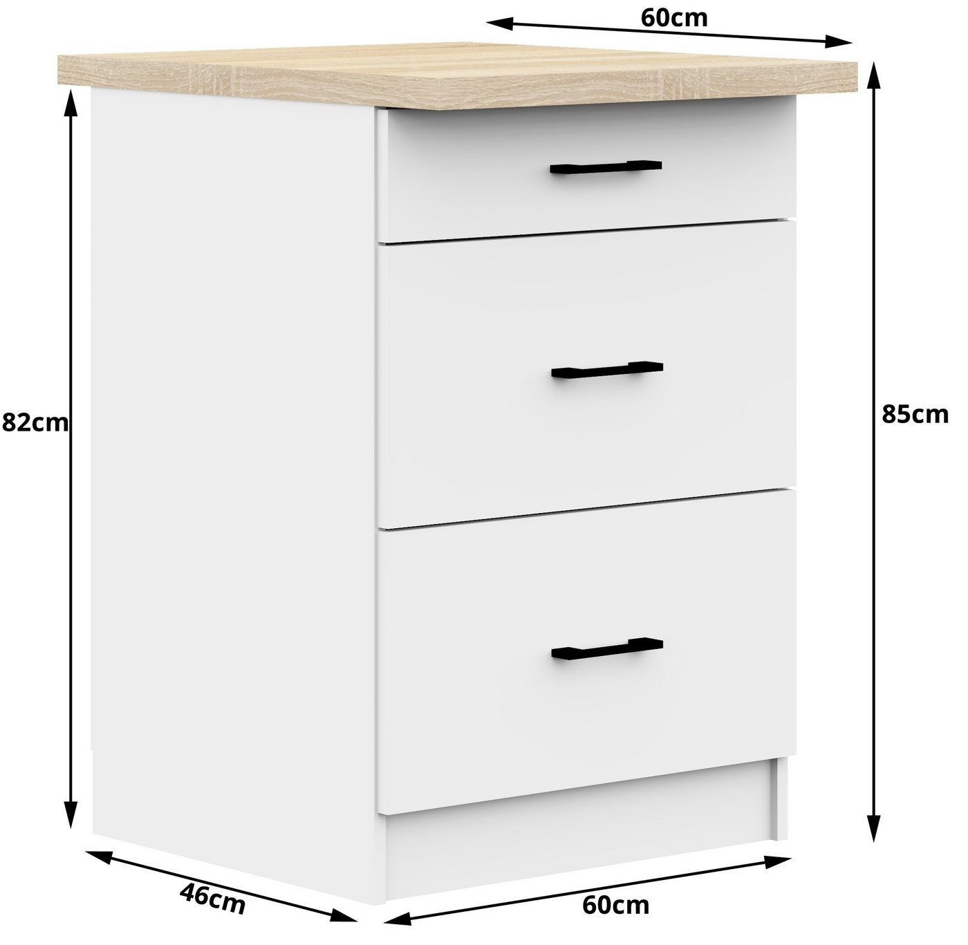 Raumhirsch Furniture Unterschrank Moderner Küchenunterschrank 3 Schubladen Küchenmodul mit Arbeitsplatte (viele Farbvarianten, Maße 60 x 80 x 46 cm) - Hochwertig & stabil Bild 2
