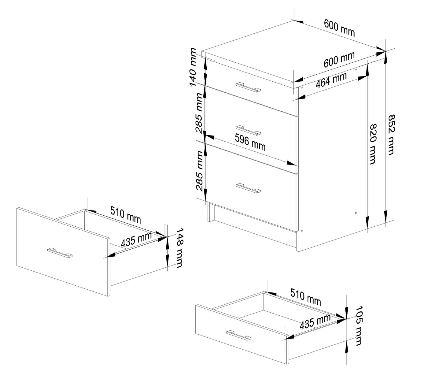 Raumhirsch Furniture Unterschrank Moderner Küchenunterschrank 3 Schubladen Küchenmodul mit Arbeitsplatte (viele Farbvarianten, Maße 60 x 80 x 46 cm) - Hochwertig & stabil Bild 4