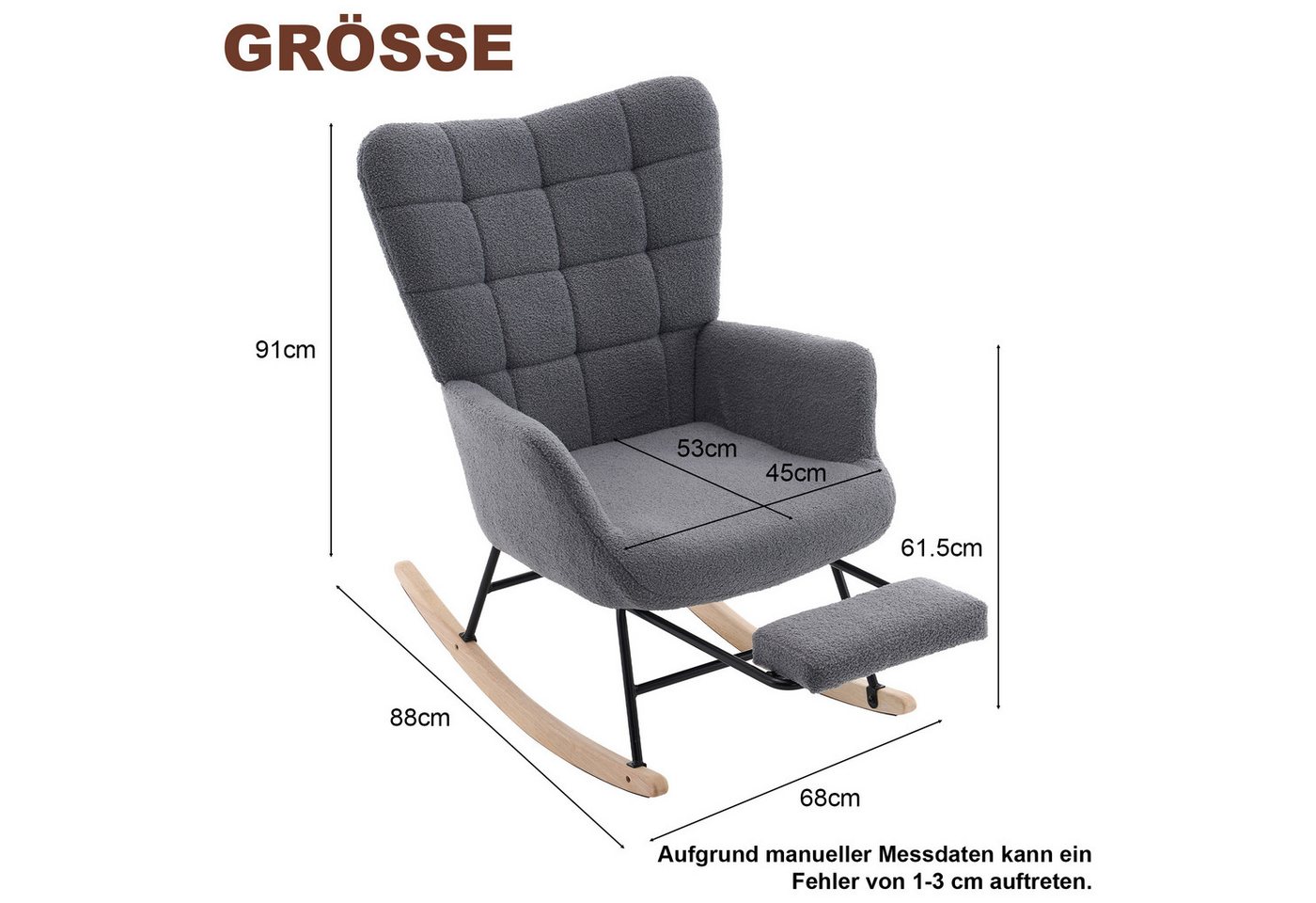 STILVORA Schaukelstuhl Schaukelsessel wohnzimmer Relaxsessel mit Fußstütze,grau (Sherpa-Fleece & hoher Rückenlehne), für Wohnzimmer, Schlafzimmer, Leseecke und Ruhebereiche Bild 3