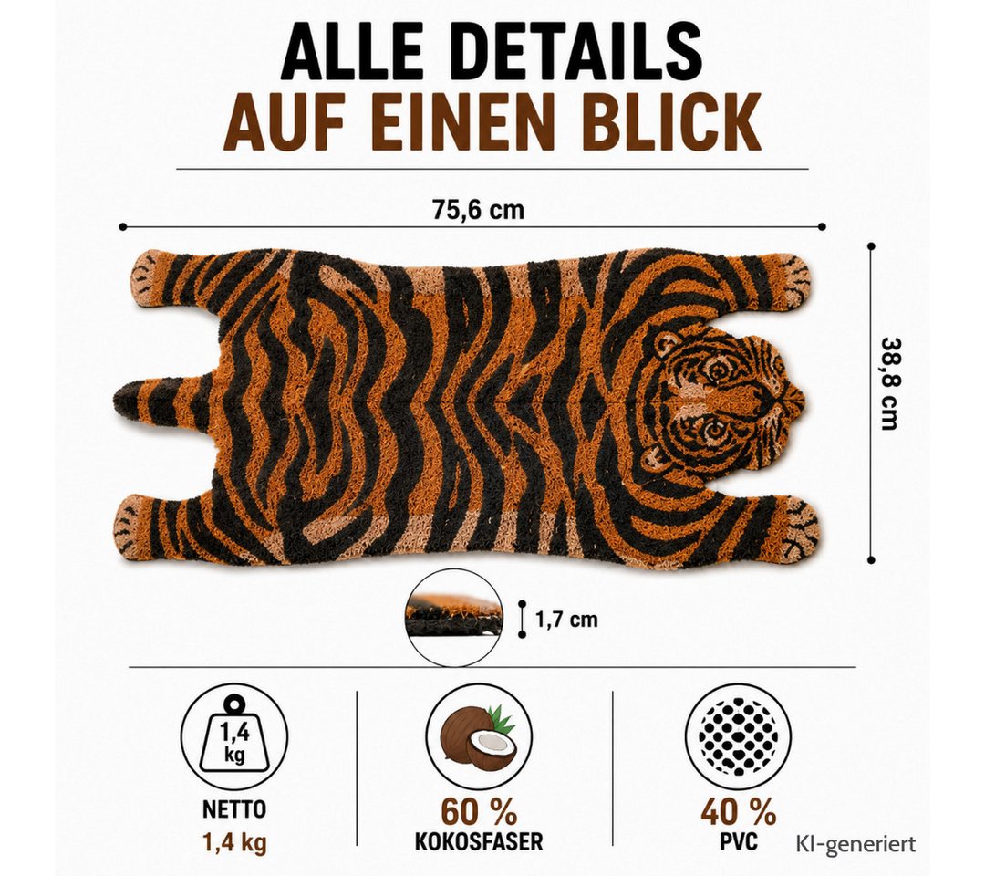 Topanbieter999 Fußmatte Türmatte Tierform Design rutschfest, Tiger Bild 4