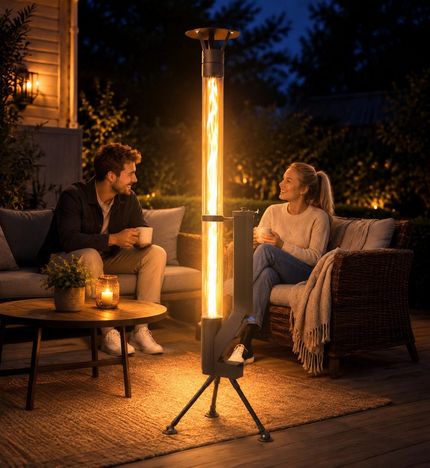 Ledklang Heizstrahler Pelletfackel Glasrohr,167CM,Outdoor Terrassenheizer,Stand, 6000 W, Terrassenfeuer Reinigungsbürste Feuersäule für Garten Brenndauer 2H Bild 2
