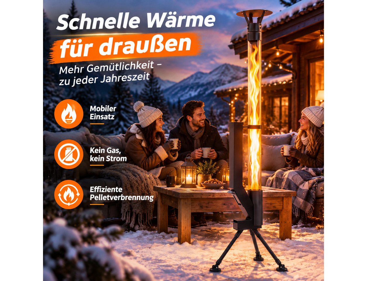 Ledklang Heizstrahler Pelletfackel Glasrohr,167CM,Outdoor Terrassenheizer,Stand, 6000 W, Terrassenfeuer Reinigungsbürste Feuersäule für Garten Brenndauer 2H Bild 4