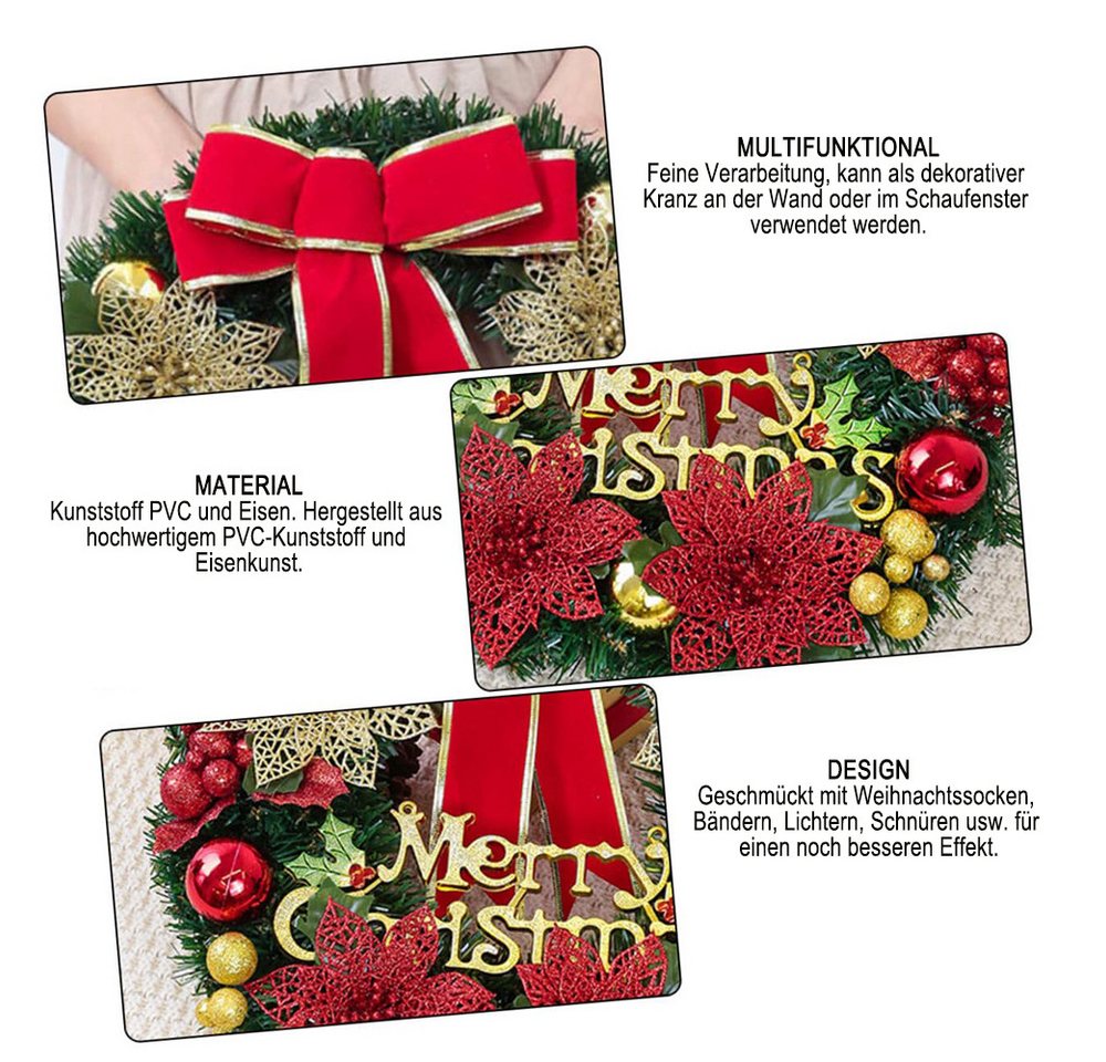 CLTYQ Dekokranz Kunstkranz Weihnachtskranz,Haustür Kränze Kreativ Weihnachten Türkranz, ca. 30 cm groß,Adventskranz für Haustür Wand Tisch, Indoor & Outdoor Bild 5