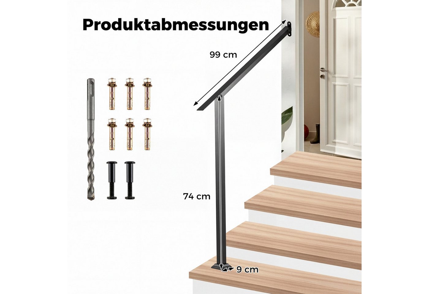 COSTWAY Treppengeländer, 99 cm Länge, 74 cm Höhe, Winkelverstellbarer Treppenhandlauf für 3 Stufen Bild 2