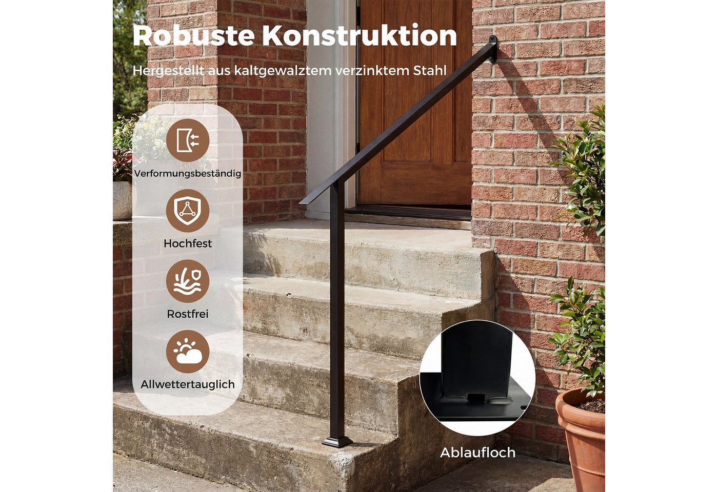 COSTWAY Treppengeländer, 99 cm Länge, 74 cm Höhe, Winkelverstellbarer Treppenhandlauf für 3 Stufen Bild 4