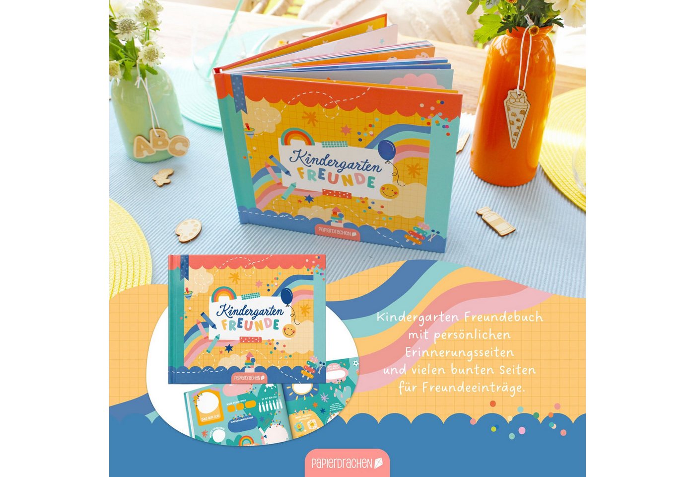 PAPIERDRACHEN Tagebuch Freundebuch für die Kitazeit – Bunt