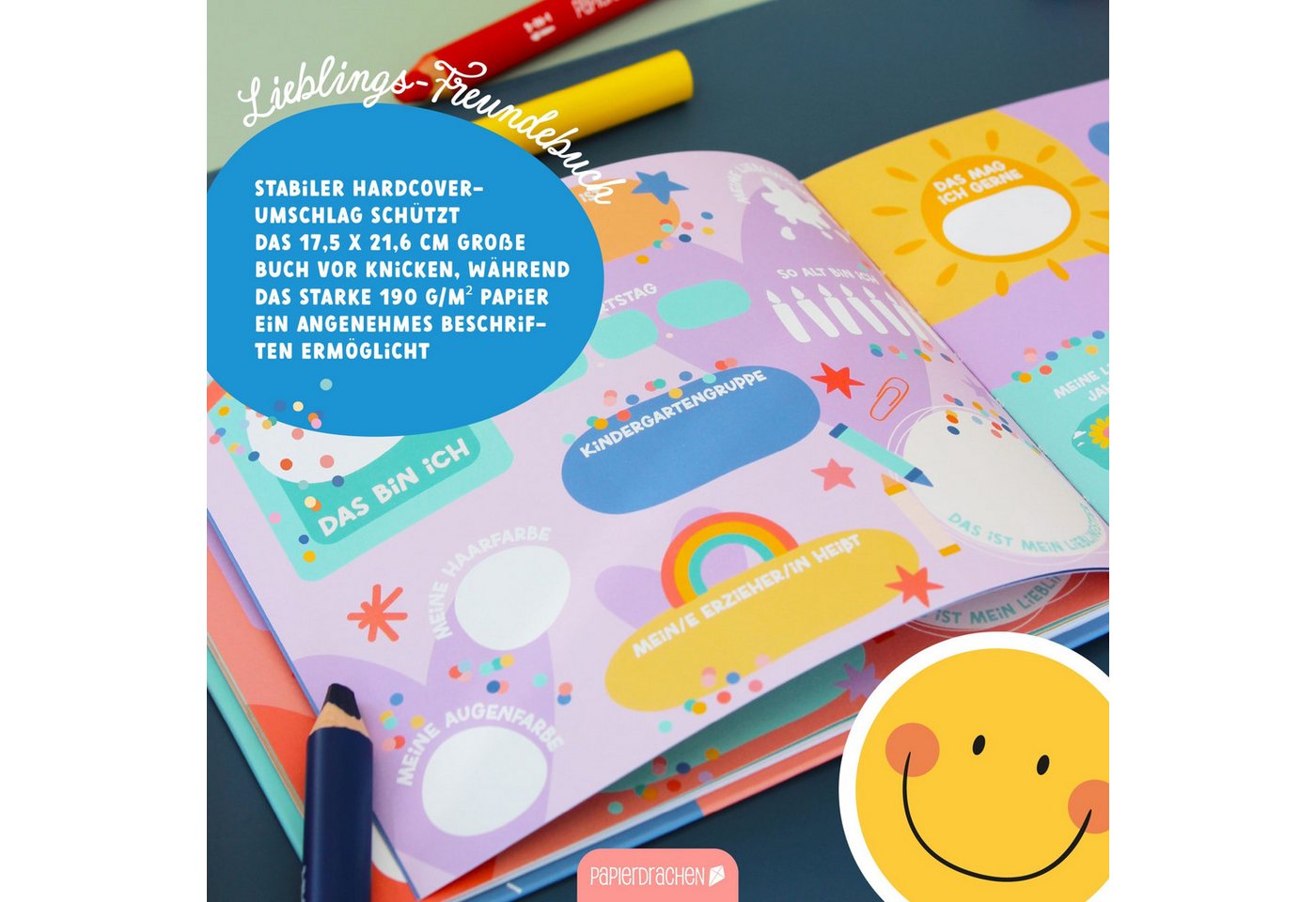 PAPIERDRACHEN Tagebuch Freundebuch für die Kitazeit – Bunt Bild 2