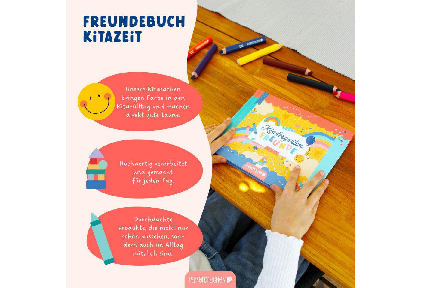 PAPIERDRACHEN Tagebuch Freundebuch für die Kitazeit – Bunt Bild 3
