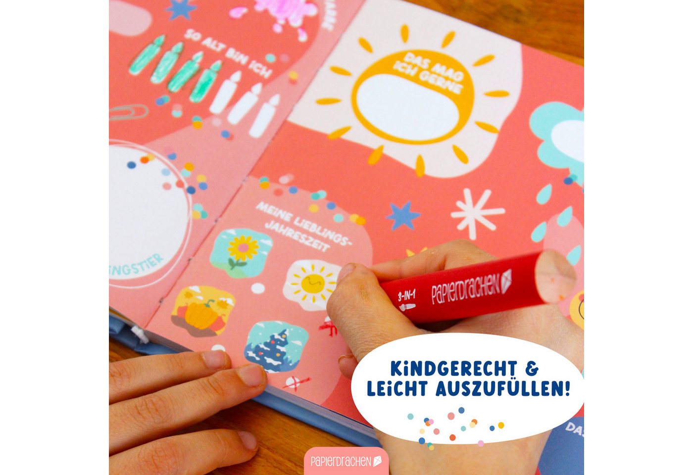 PAPIERDRACHEN Tagebuch Freundebuch für die Kitazeit – Bunt Bild 5