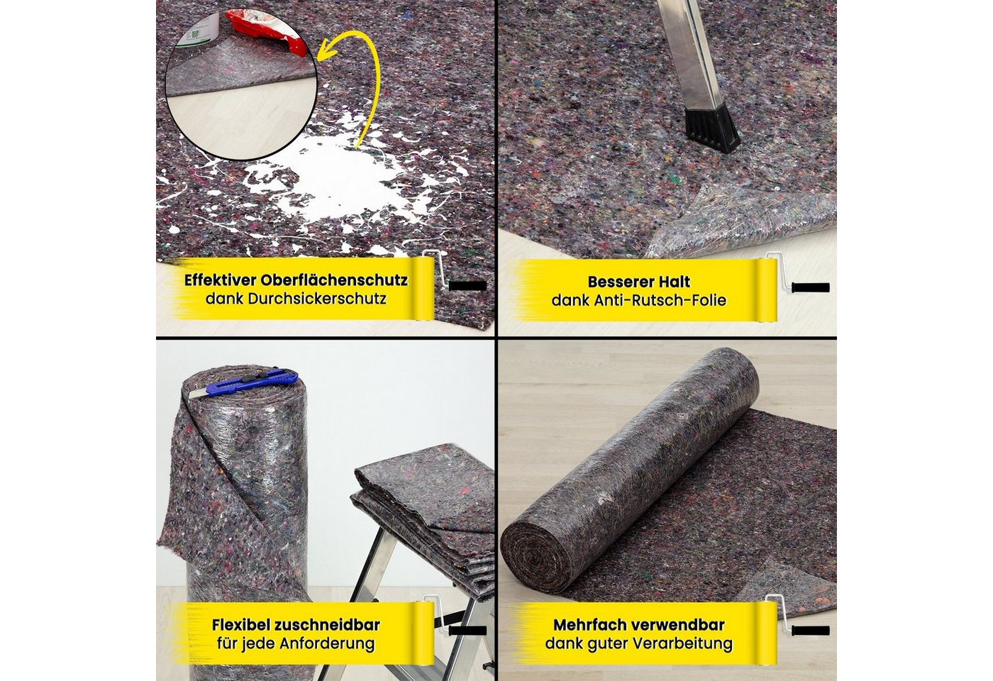 KK Verpackungen Abdeckfolie, Malervlies Abdeckvlies Grau 1 m x 5 m PE-Folie 180 g/m²