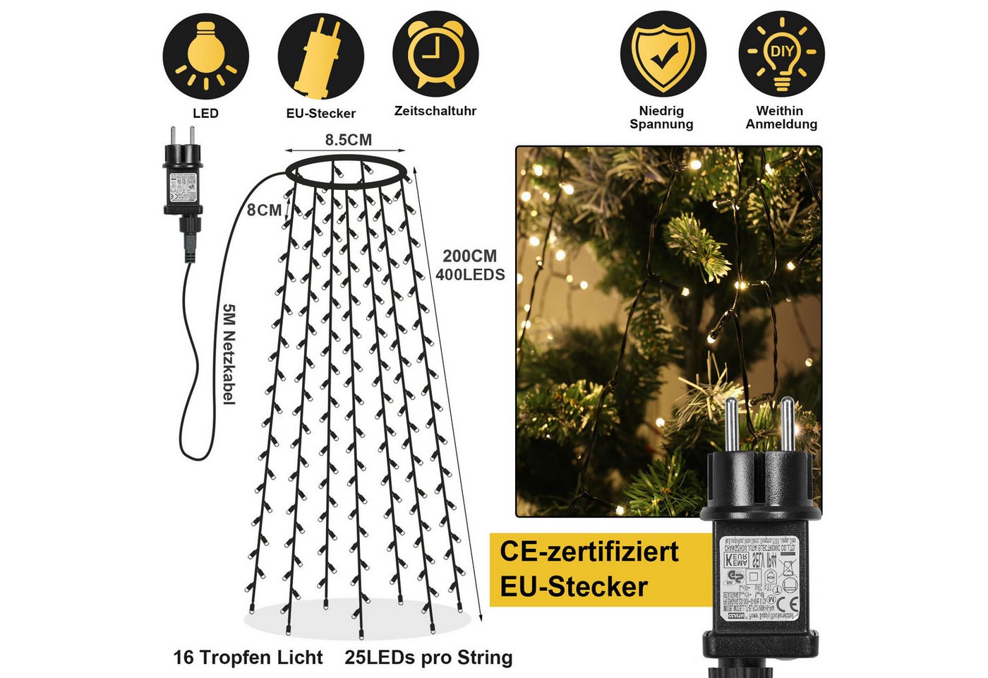 MERRY 2026 LED-Lichterkette Weihnachtsbaum,8 Modi & Timer,LED Weihnachtsbeleuchtung Warmweiß, Memory, 2700K Christbaumbeleuchtung für Weihnachtsdeko Bild 4