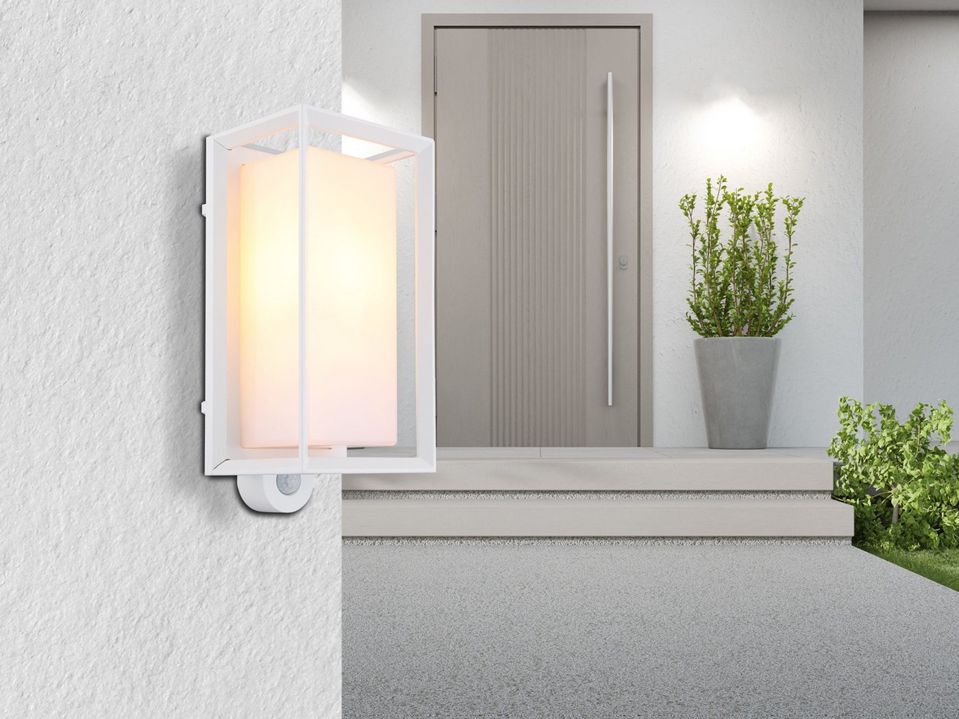 GLOBO LIGHTING LED Außen-Wandleuchte aus Aluminium in Weiß, Höhe 28cm, Bewegungsmelder, LED wechselbar, warmweiß, Außenleuchte-n mit Bewegungssensor Außen-beleuchtung Hauswand Einfahrt Bild 2