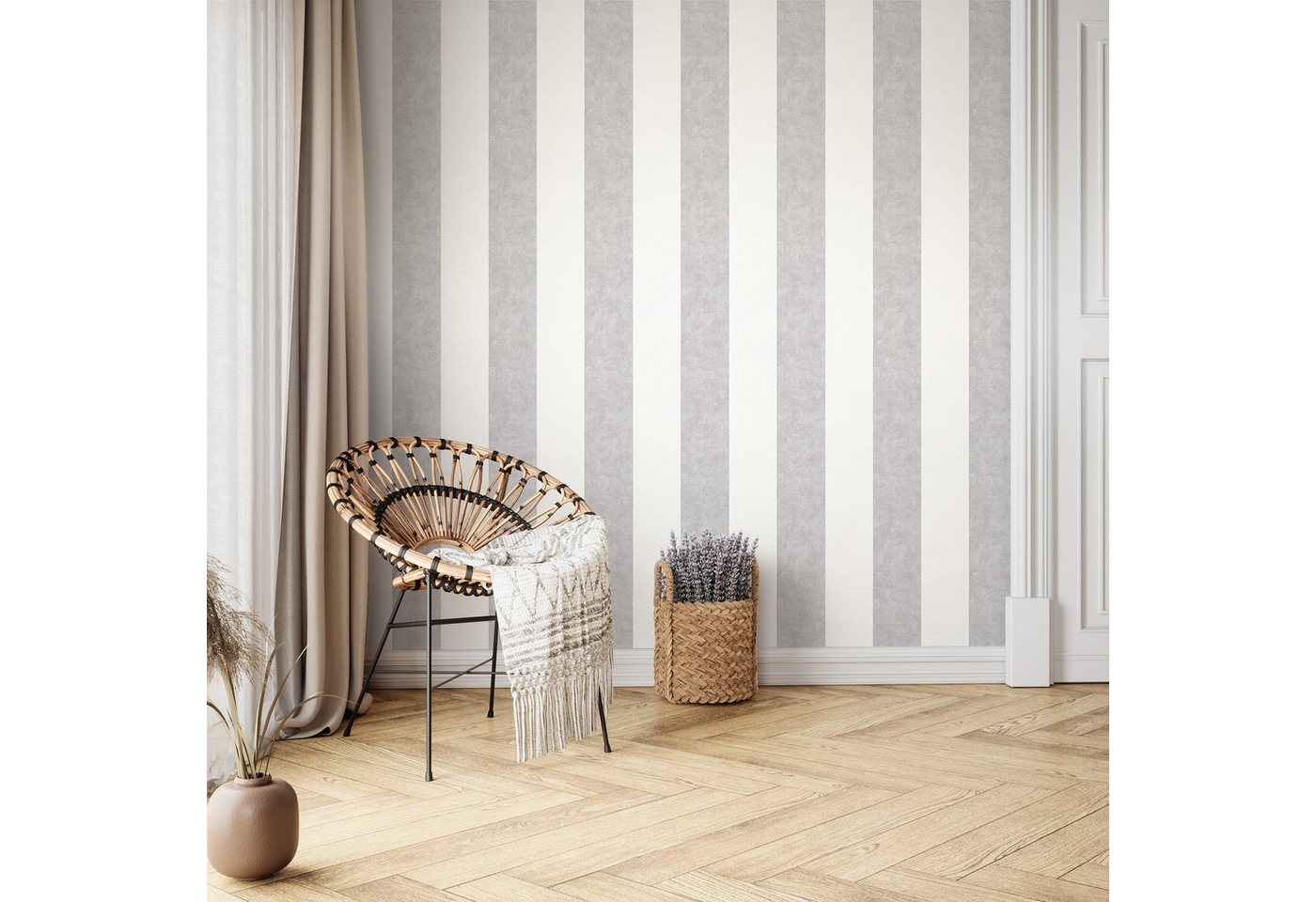 Newroom Vliestapete Finia Grey Tapete Mustertapete Streifen, Grau Tapete Streifen Streifen - Mustertapete Streifentapete Weiß Landhaus Klassisch für Schlafzimmer Wohnzimmer Küche, Streifentapete