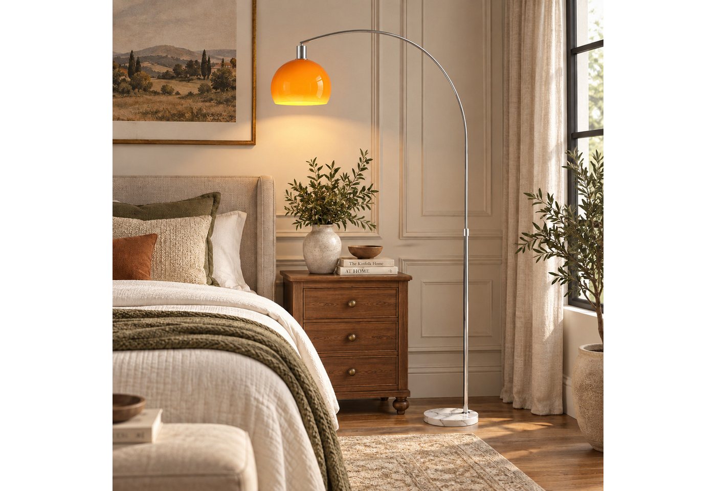 HOMCOM Stehlampe Wohnzimmer Stehleuchte im Bogen Design mit Marmorsockel, Ein-,Ausschalter, ohne Leuchtmittel, für Schlafzimmer Büro, exkl. Glühbirne Bild 2