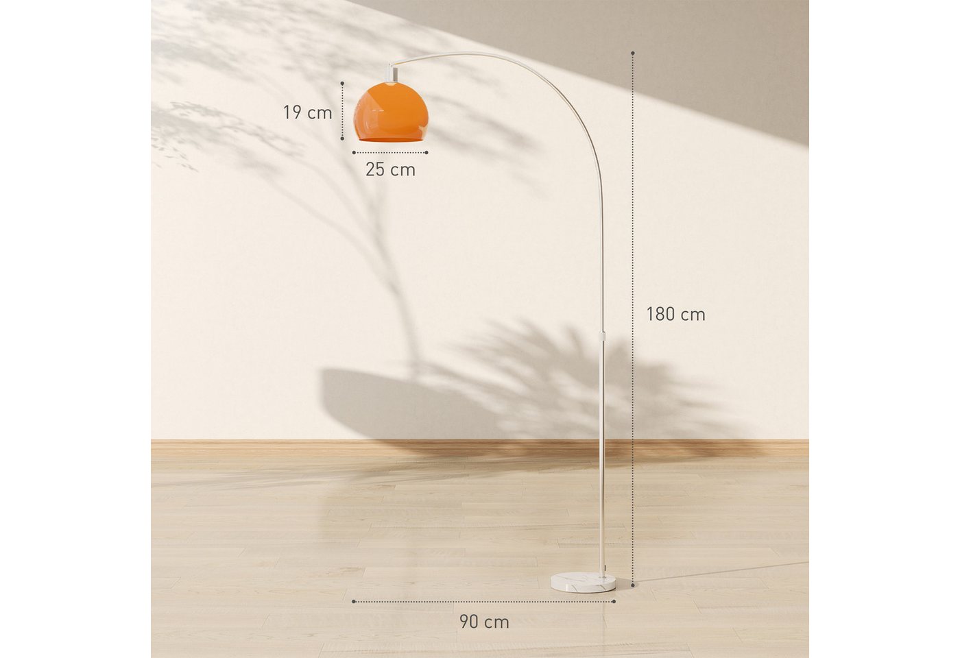 HOMCOM Stehlampe Wohnzimmer Stehleuchte im Bogen Design mit Marmorsockel, Ein-,Ausschalter, ohne Leuchtmittel, für Schlafzimmer Büro, exkl. Glühbirne Bild 4