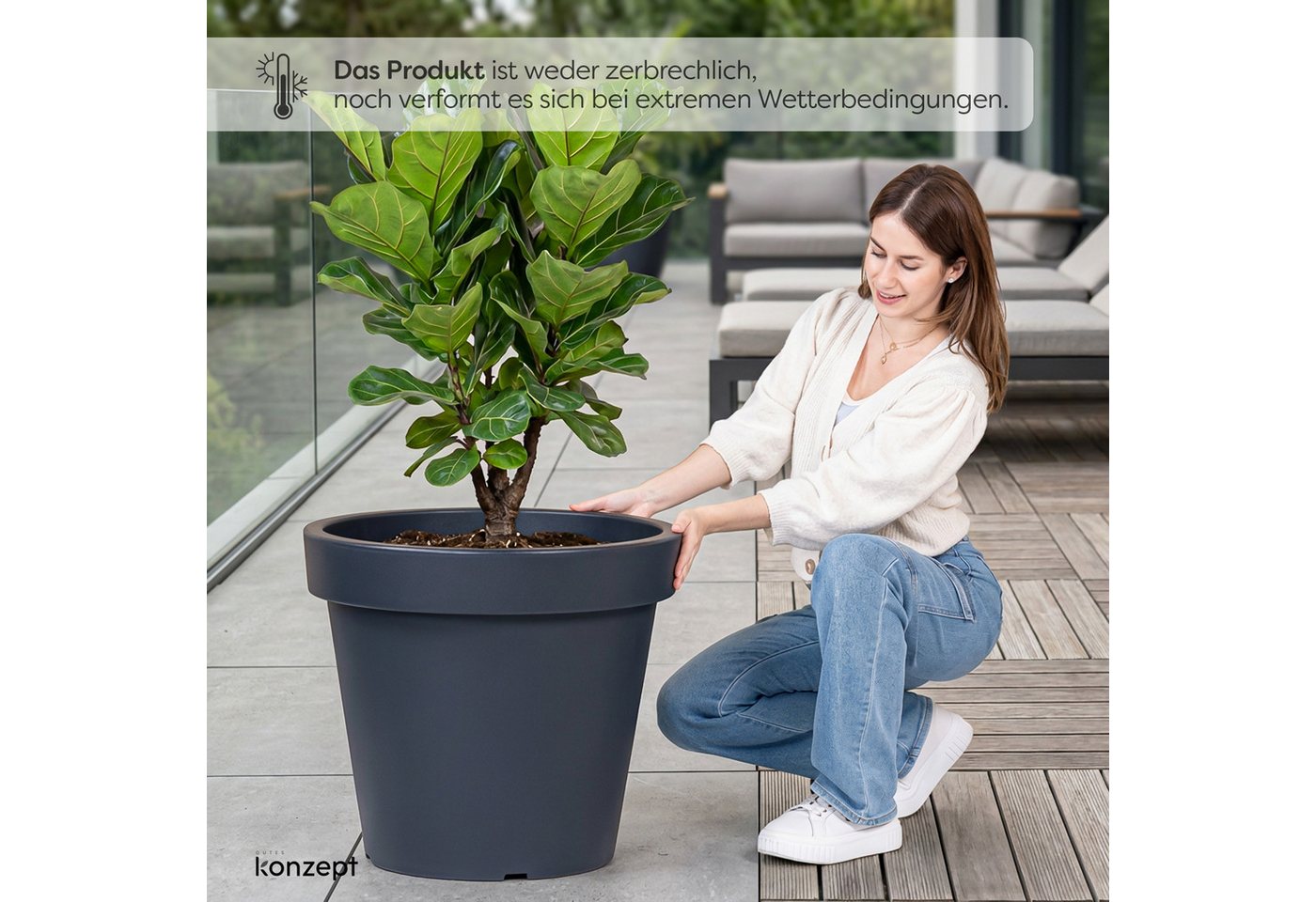 KONZEPT Blumentopf aus Kunststoff, konischer Form, H 52 cm, 87 L, Indoor, Outdoor, Robuster, UV- & frostbeständig, Ø 58 cm
