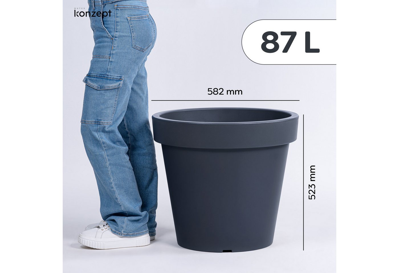 KONZEPT Blumentopf aus Kunststoff, konischer Form, H 52 cm, 87 L, Indoor, Outdoor, Robuster, UV- & frostbeständig, Ø 58 cm Bild 2